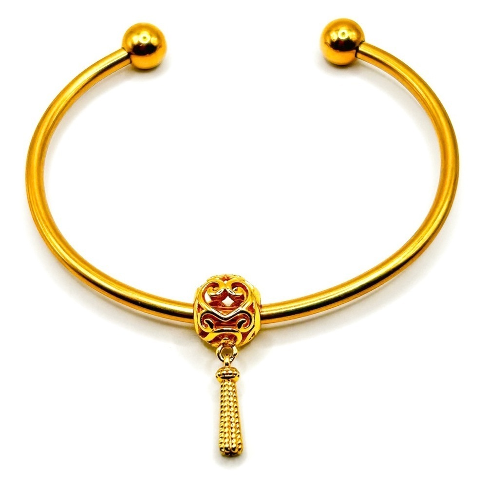 NWOT stainless steel 14k gold plated charm bracelet with 1 charm, adjustable